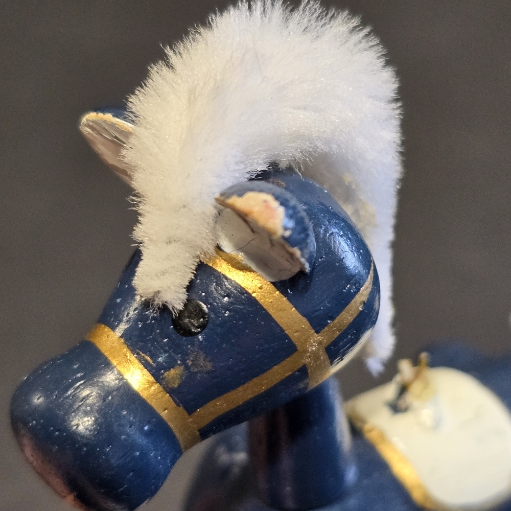 Vtg Christmas Rocking Horse Ornaments 2 Painted Wood, 1 Plastic - Picture 7 of 16